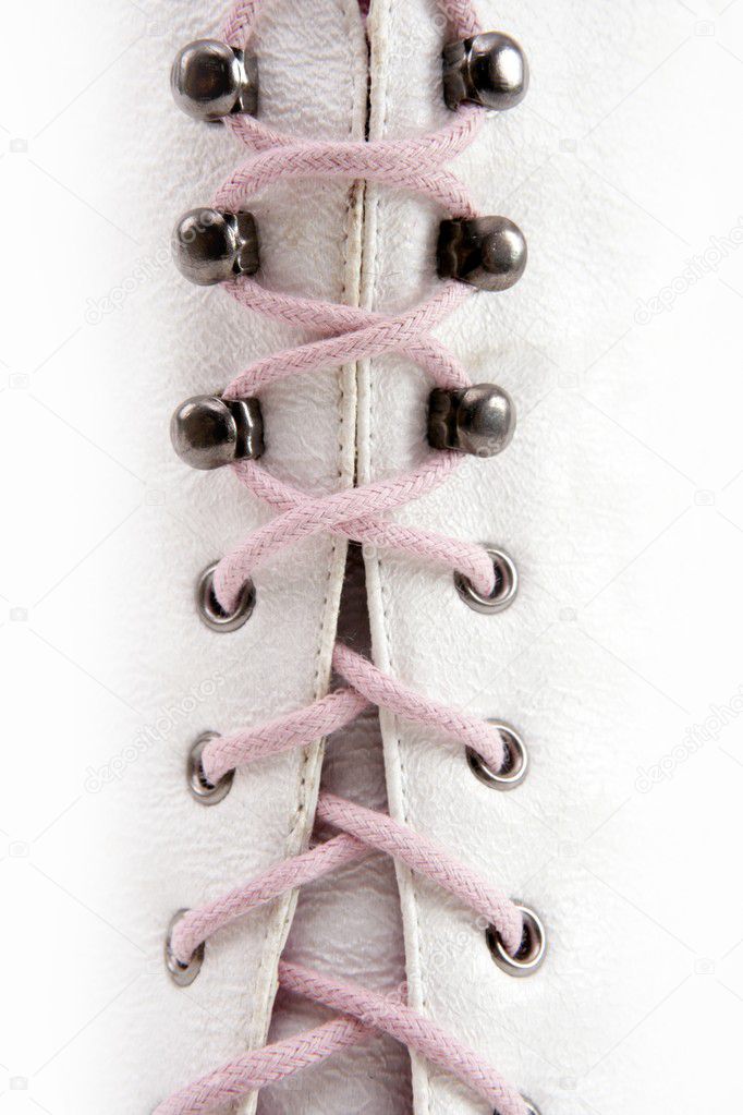 Closed white long boot pink thread