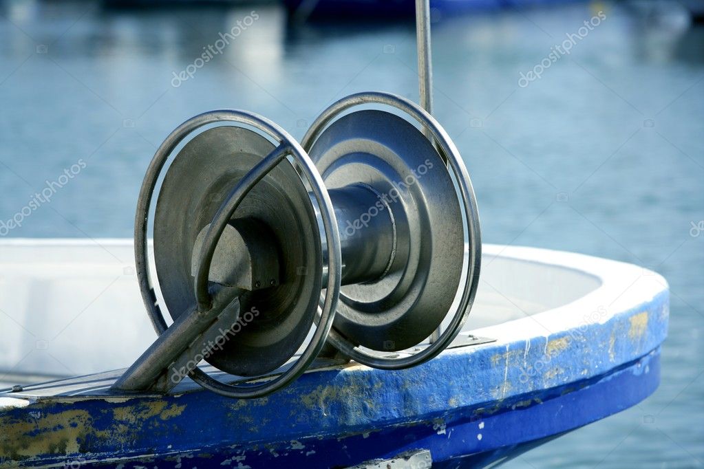Fishing winch for professional fisherman boats Stock Photo by