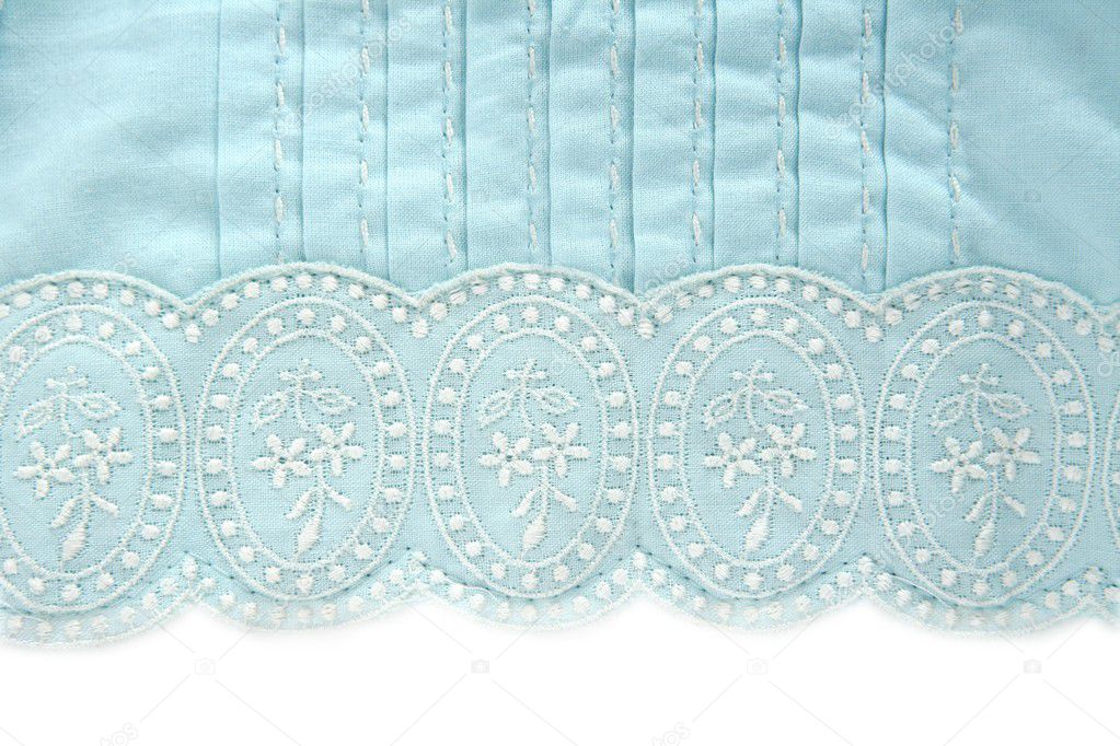 Embroidery truquoise fabric white flower design