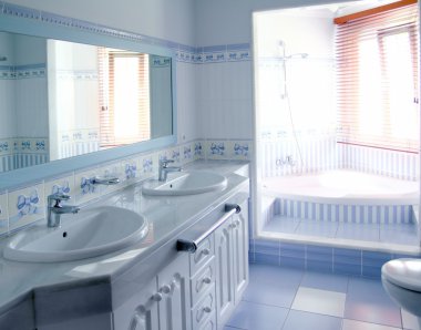 Classic blue bathroom interior tiles decoration clipart