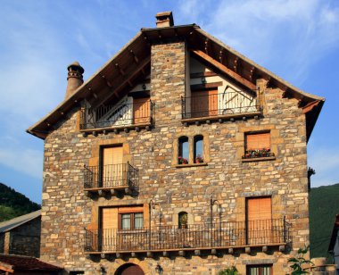 Pyrenees stone houses in Anso valley Huesca clipart