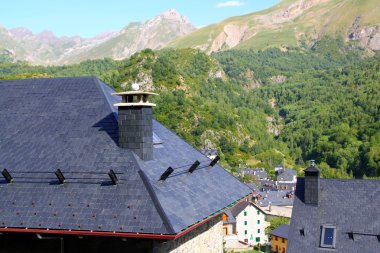 Panticosa village high view slate roofs Pyrenees clipart