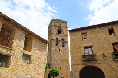 Ainsa medieval romanesque village church Spain clipart