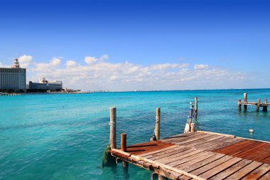 Cancun wood pier tropical Caribbean sea clipart