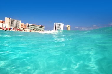Cancun Caribbean sea view from up wave clipart