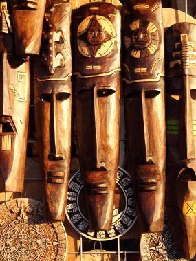 Meksikalı tahta maske el yapımı ahşap yüzler