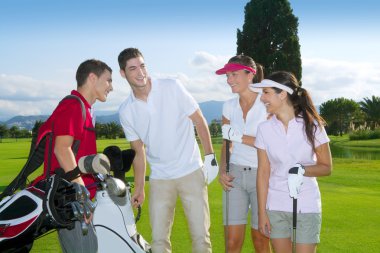 Golf course group young players team clipart