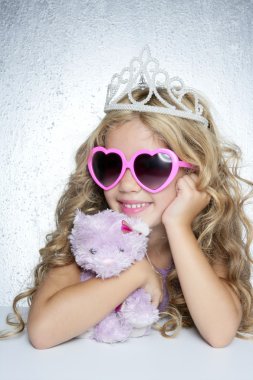 Fashion little princess girl pink teddy bear clipart