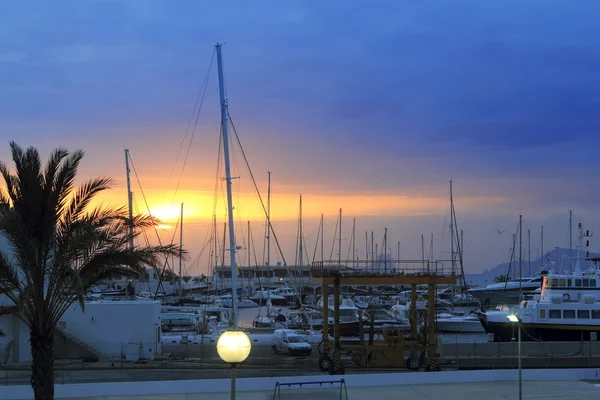 Formentera Hafen Sonnenuntergang Abend Yachthafen — Stockfoto
