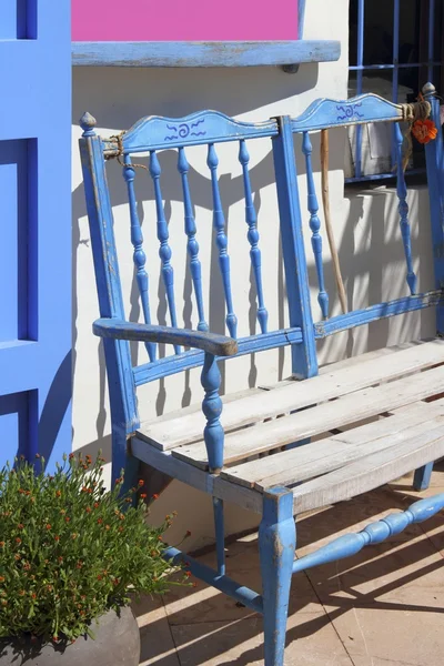 Mediterranean blue bench detail Formentera — Stock Photo, Image