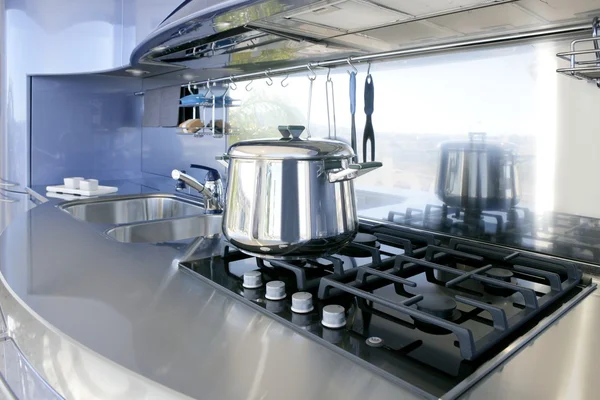 Синя срібна кухня сучасне архітектурне оздоблення — стокове фото