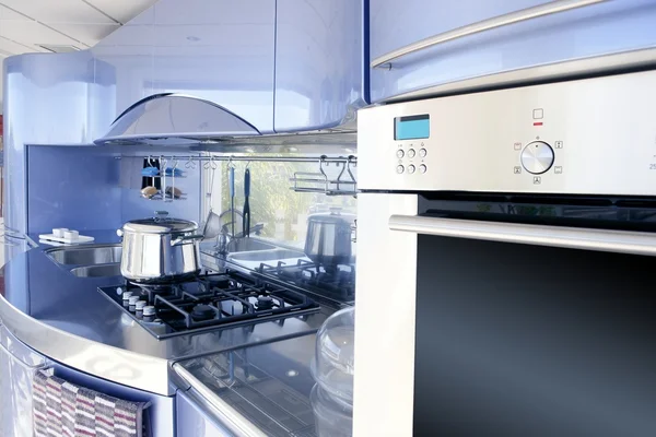 Blue silver kitchen modern architecture decoration — Stock Photo, Image