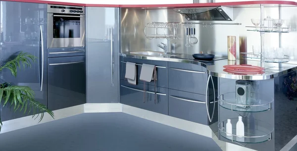 Cinza kitchenw prata moderna casa de design de interiores — Fotografia de Stock