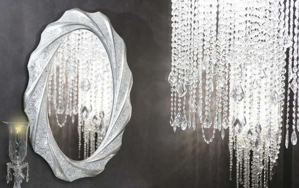 Cristal strass lâmpada oval espelho decoração moderna — Fotografia de Stock