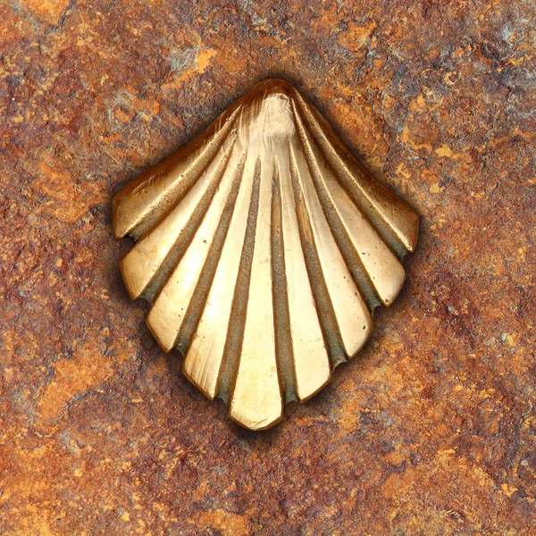 Saint James way shell golden metal on streets — Stock Photo, Image