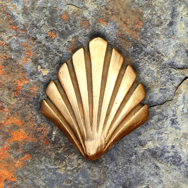 Saint James way shell golden metal on streets — Stock Photo, Image