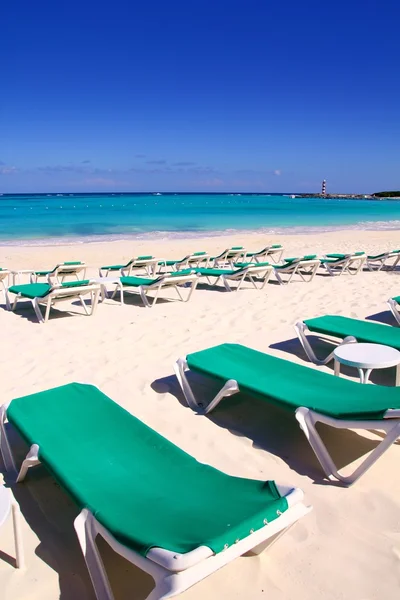 Caribisch strand turquoise zee groene hangmatten — Stockfoto