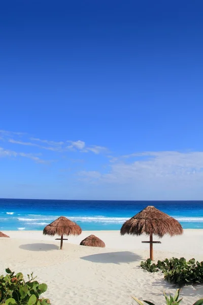 Palapa hut strand zon dak turkoois Caraïbisch gebied — Stockfoto