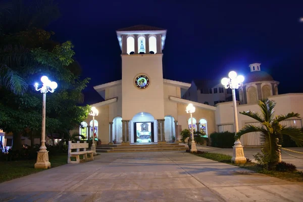 stock image Puerto Morelos night church Mayan Riviera