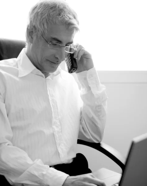 Affärsman arbetande laptop, senior grått hår — Stockfoto
