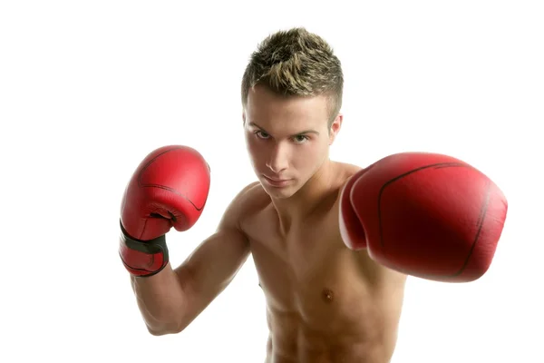 Young shaped man boxing — Stock Photo, Image