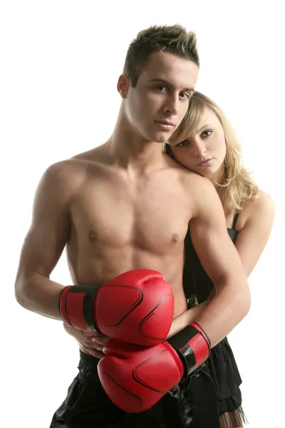Sexy jeune boxeur masculin avec blonde belle fille — Photo