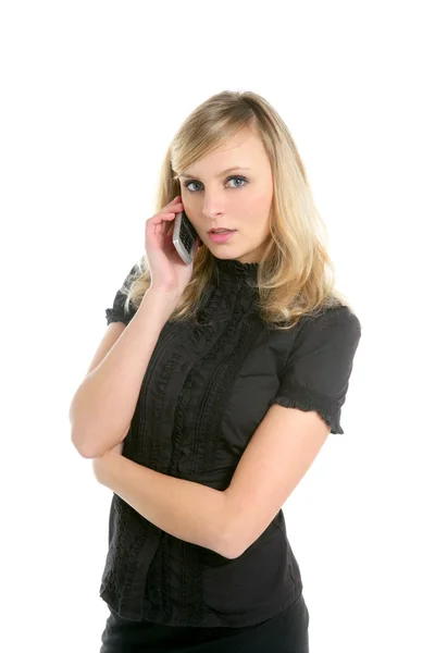 Blond kobieta rozmawia z telefonu komórkowego — Zdjęcie stockowe
