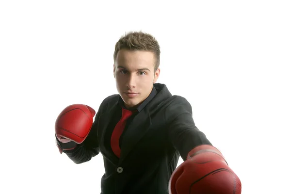 Boxer junger konkurrenzfähiger Geschäftsmann isoliert — Stockfoto