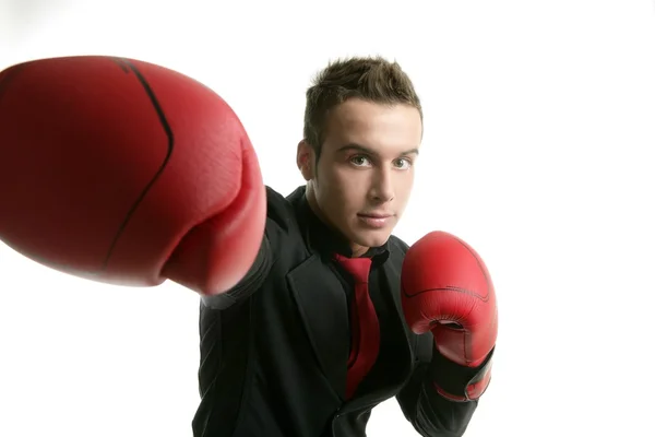 Boxer jovem empresário competitivo isolado — Fotografia de Stock