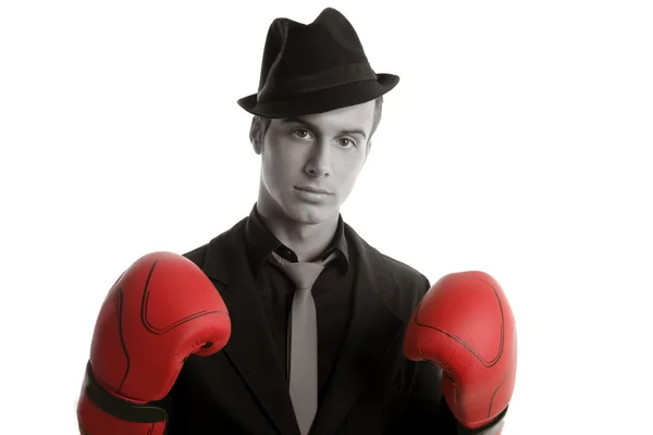Boxeador joven empresario competitivo aislado — Foto de Stock