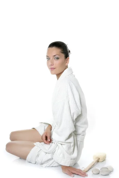 Schöner Bademantel weiße natürliche Frau — Stockfoto