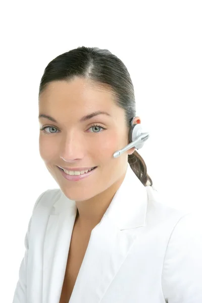 Beautiful headset business woman portrait in white — стоковое фото