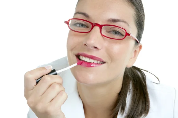 Schöne Geschäftsfrau Make-up roter Lippenstift — Stockfoto