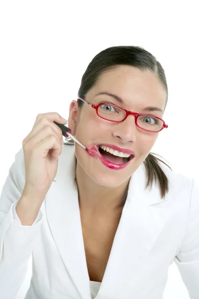 Schöne Geschäftsfrau Make-up roter Lippenstift — Stockfoto