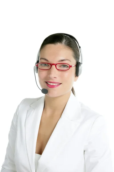 Beautiful headset businesswoman portrait in white — Stock Photo, Image