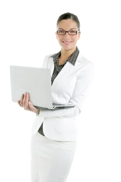 Mooi wit beeld van zakenvrouw en laptop — Stockfoto