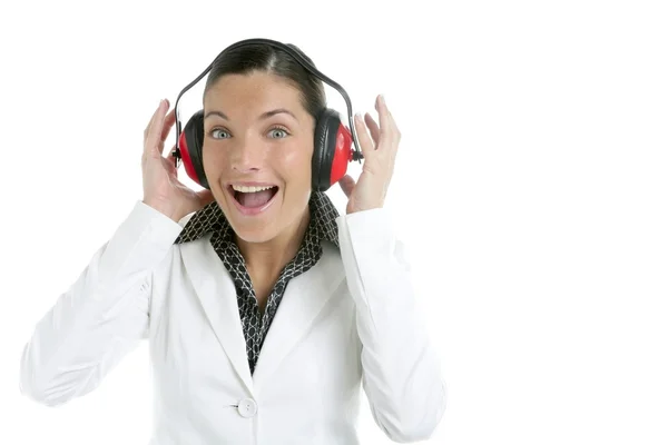 Mujer de negocios y expresión auriculares de seguridad — Foto de Stock