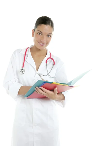 Красивая женщина врач с красочными папками — стоковое фото