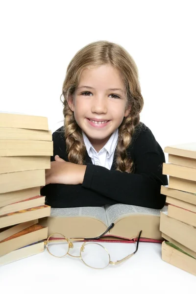Pequeña rubia feliz estudiante chica sonriendo — Foto de Stock