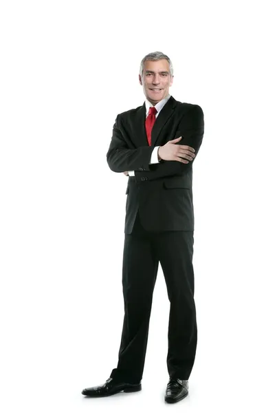 Полный костюм галстук бизнесмен позирует стенд — стоковое фото