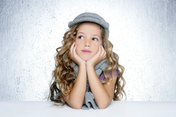 Winter cap wool scarf little fashion girl portrait — Stock Photo, Image