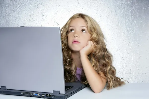 Student little school girl on laptop compute — Stock Photo, Image