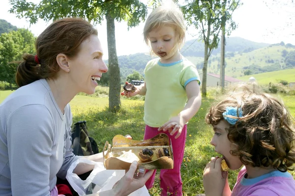 Festa di famiglia di compleanno del picnic al cioccolato — Foto Stock