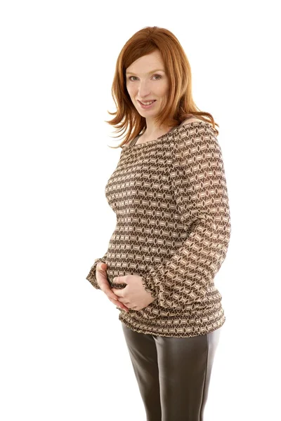 Beautiful pregnant redhead woman fashion — Stock Photo, Image