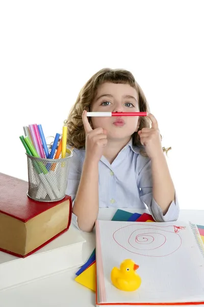 Student little girl playing with marker — Stock Photo, Image