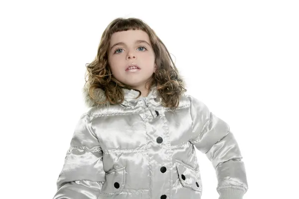 Coat winter silver with little beautiful girl — Stock Photo, Image