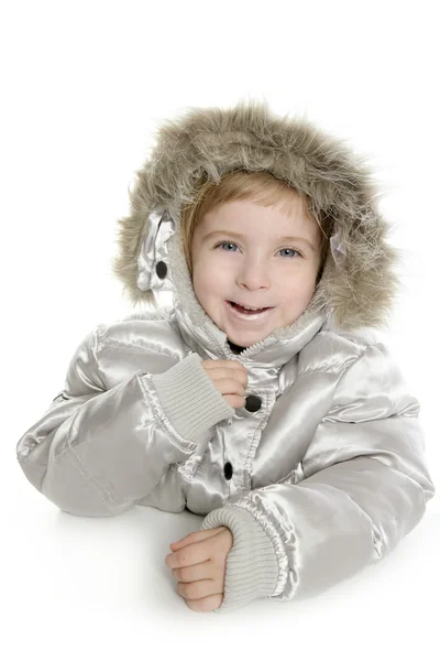 Zilveren vacht kap winterjas meisje — Stockfoto