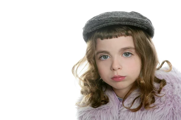 Beret hat girl winter fur coat portrait — Stock Photo, Image