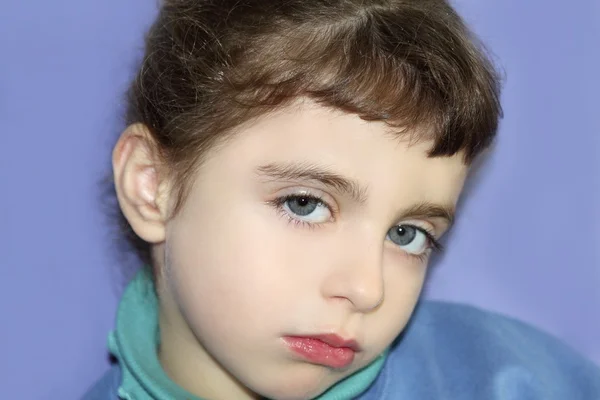 Little girl gesture portrait looking camera — Stock Photo, Image