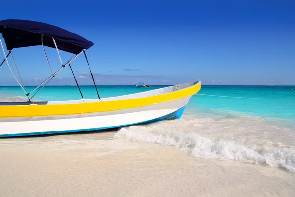 Boat tropical beach Caribbean turquoise sea Stock Image
